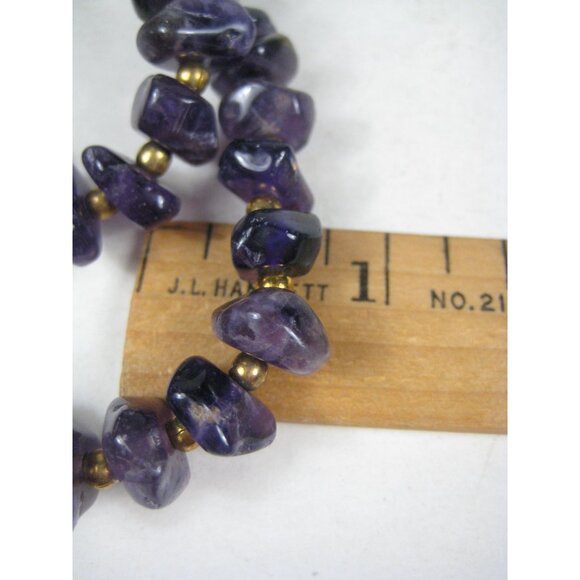 Amethyst Stone Chip Gold Beaded Necklace Purple Jewelry 21 Inch Boho Chic Style - Picture 4 of 9
